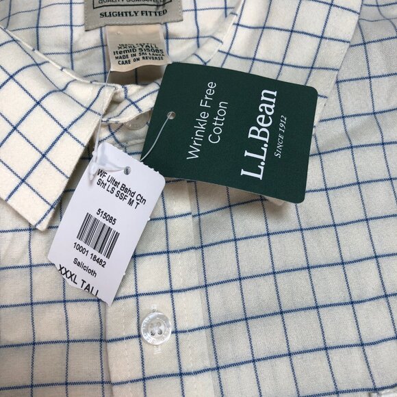 L.L Bean Shirt Men's 3XLT Off-White Windowpane Plaid Flannel Wrinkle Free Tall - Picture 13 of 15